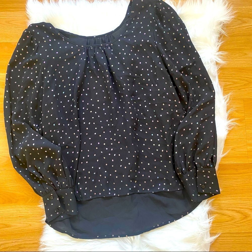 NWT See U Soon Anthropologie Tunic Top Black long Pillow Sleeve Dots Size Small